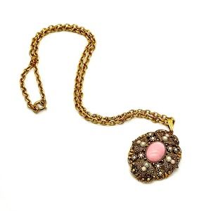 Western Antique for Avon Pink Victorian Revival Pendant Necklace Faux Sd Pearls